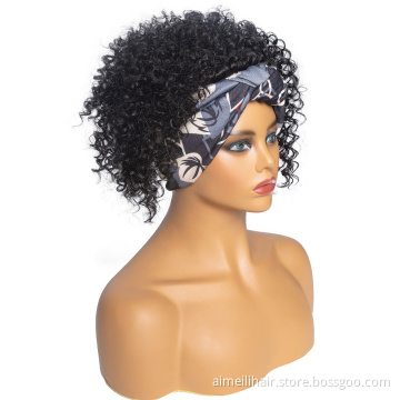 Wholesale Prices for Black Women Ladies Hair Ombre Grey Hairband Black Short Afro Kinky Curly Headband Wig Synthetic Hair Wigs
